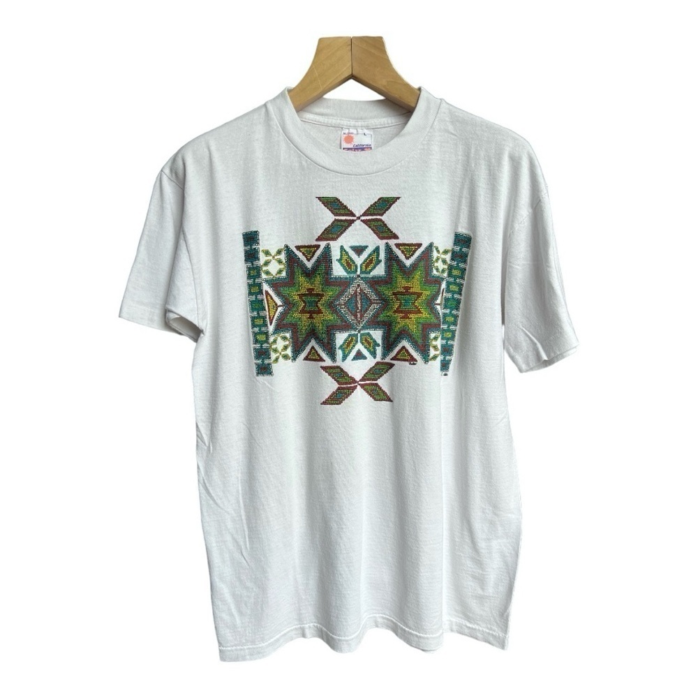 Vintage 90s Adult California Solar T with Aztec Inspired Textured Design, Large